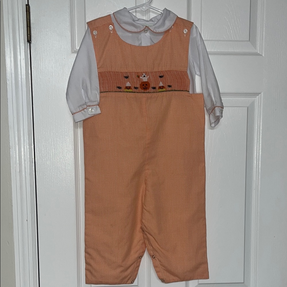 Halloween Gingham Romper with white undershirt with collar